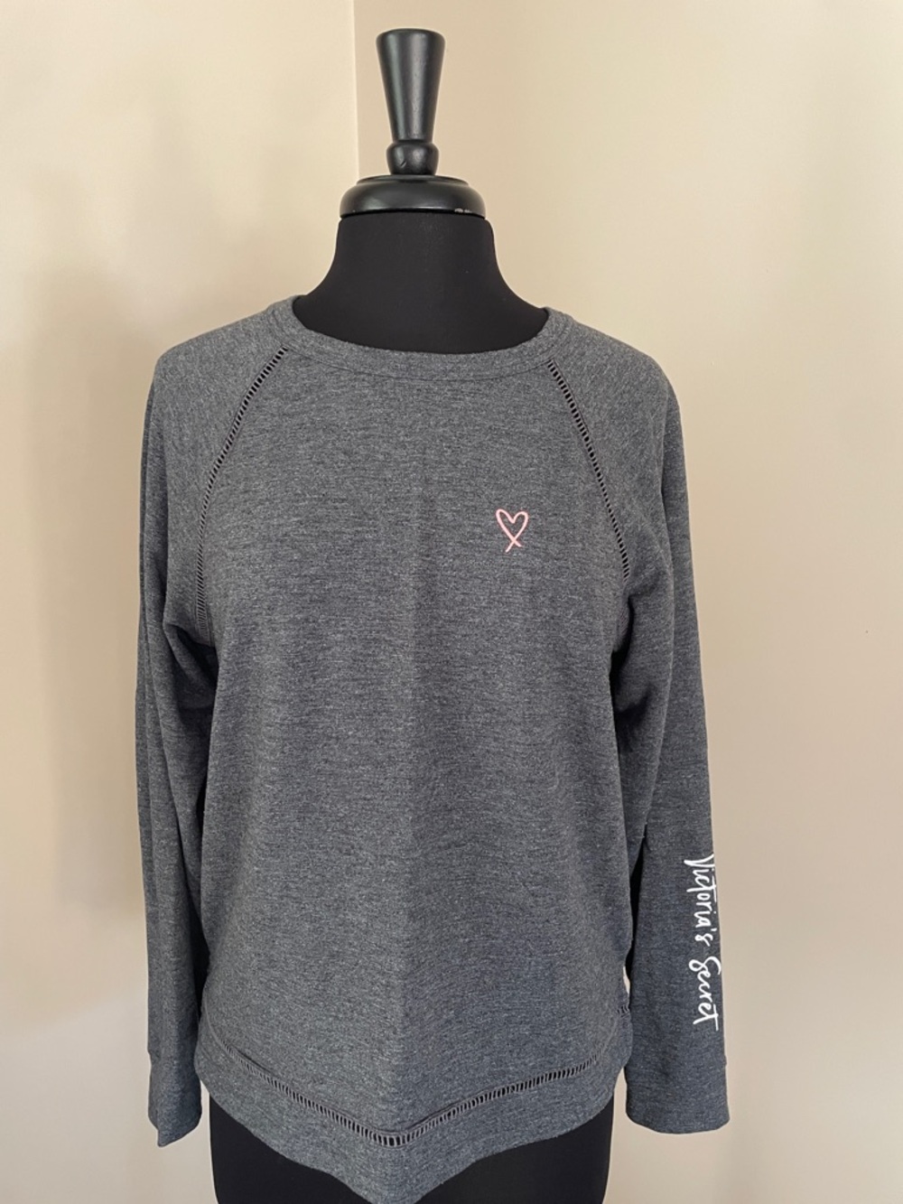 Victoria's Secret Charcoal Gray Pullover Sweatshirt with Pink Heart
